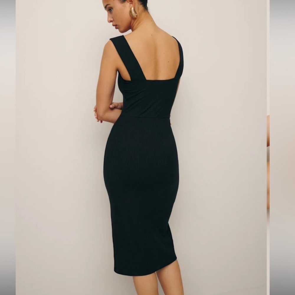 Reformation Black Midi Dress with Red Bag Accent - Picture 4 of 6